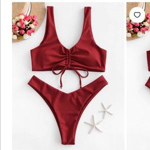 ZAFUL Ribbed Cinched High Leg Bikini Swimsuit